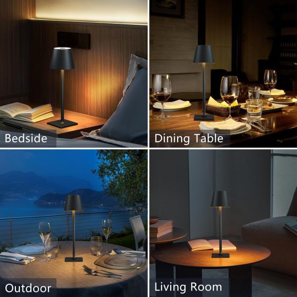 Cordless Table Lamp Rechargeable Lamps: 6000mAh Battery Operated Table Lamp Outdoor Waterproof, Touch Control, Portable Wireless Desk Lamp for Dinner/Bedroom/Restaurant(Black 2 Pack) - Image 2