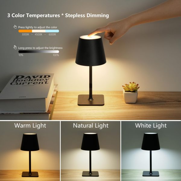 Cordless Table Lamp Rechargeable Lamps: 6000mAh Battery Operated Table Lamp Outdoor Waterproof, Touch Control, Portable Wireless Desk Lamp for Dinner/Bedroom/Restaurant(Black 2 Pack) - Image 6
